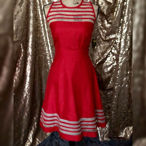 Quiet Luxury 100% silk  Illusion Fit and Flare Dress - Picture 3 of 6